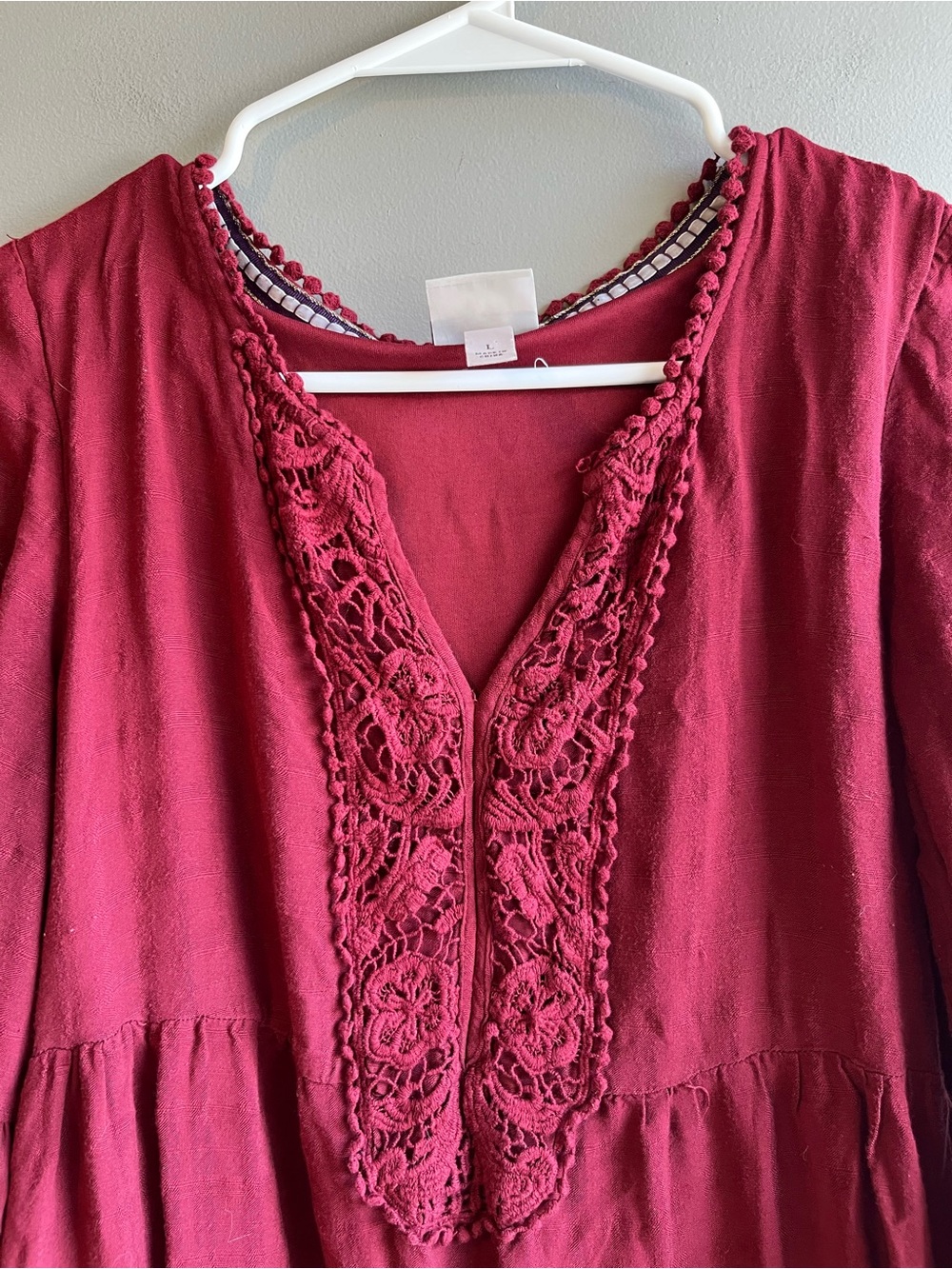 Knox Rose Burgundy Lace-Trim V-Neck Tunic Dress Large - Picture 6 of 8